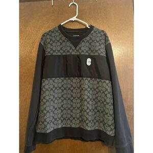 COACH MEN'S GRAY BLACK MIXED MEDIA ALL OVER LOGO SWEATSHIRT SIZE XL